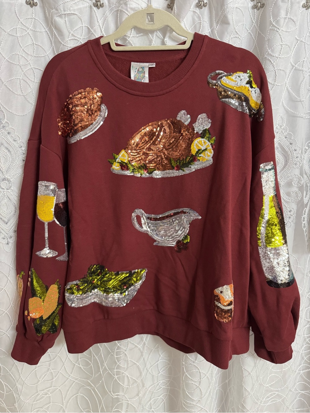 Women’s Sequin Holiday Sweater - Burgundy by Queen of Sparkles